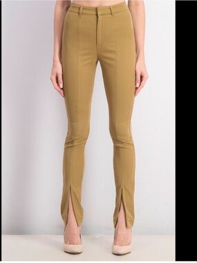 DANIELLE BERNSTEIN Slim Split-Hem Pants in Camel